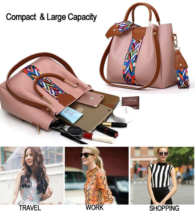 AlwaySky Women Handbag Set 4 in 1 Soft PU Leather Top Handle Bag, Tote Bag, Shoulder Bags Crossbody Bag Wallet Purse Set (Pink) - Image 4